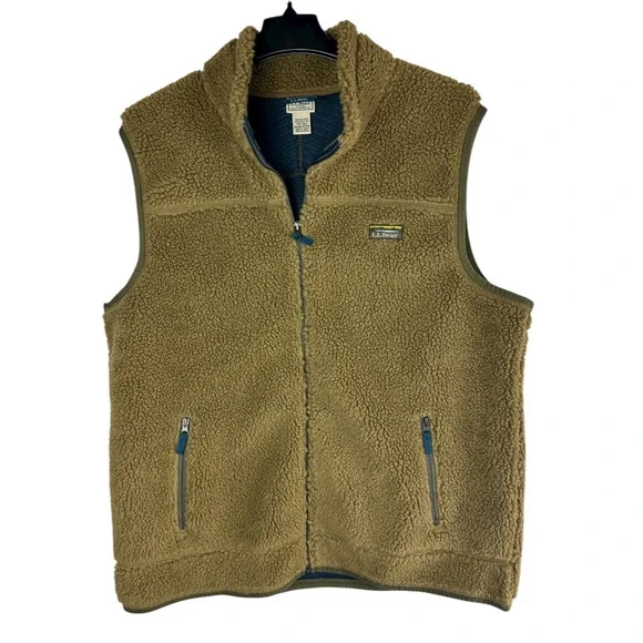 LL Bean Mountain Pile Fleece Vest Sherpa Zip Pockets Fatigue Green Mens XXL Tall - Picture 5 of 14